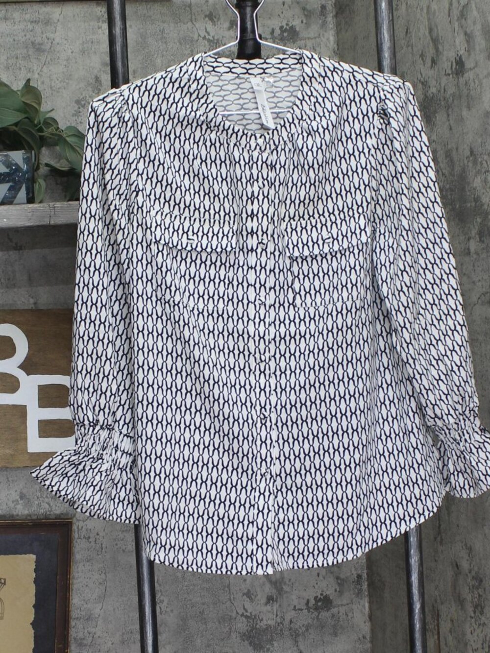 Ny Collection Black Ny Collection Petites Button Down Crew Neck White